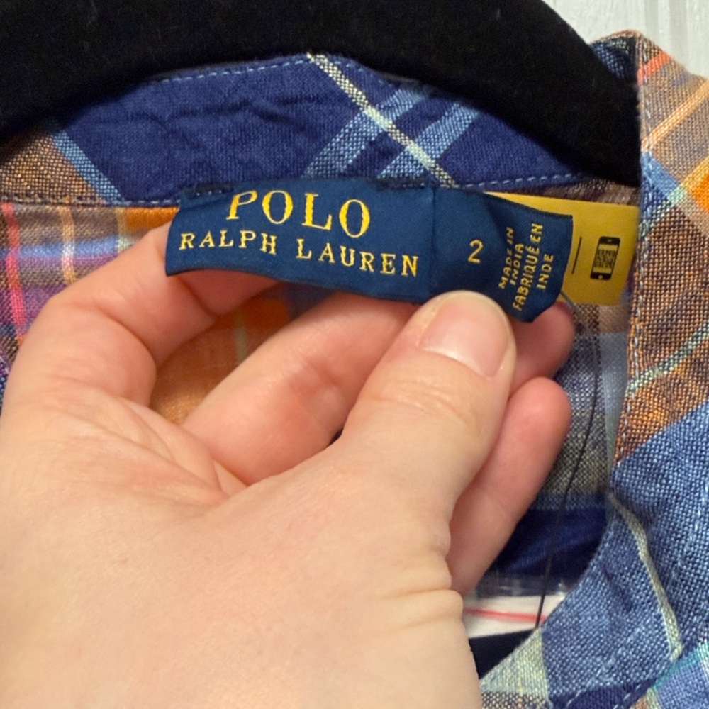 Polo by Ralph Lauren Multicolor Plaid Tie-Front Sleeveless Linen Shirt - Picture 2 of 4
